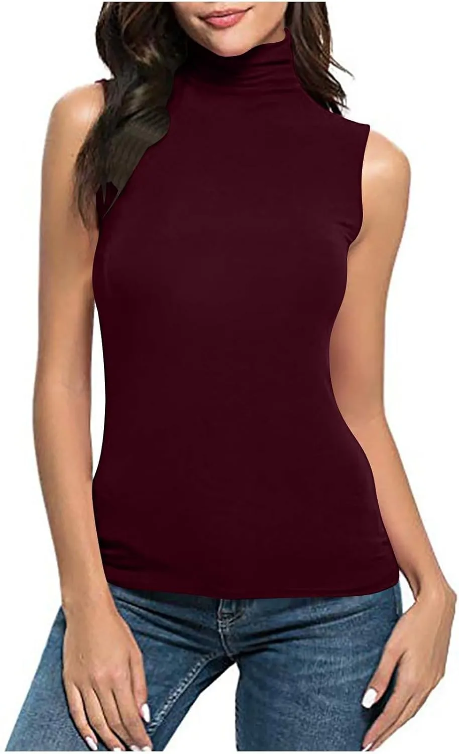 TANGNADE Sleeveless Turtlenecks for Women Tunic Plus Size Mock Neck Soft Tank Tops Basic Stretch Slim Fit Undershirts