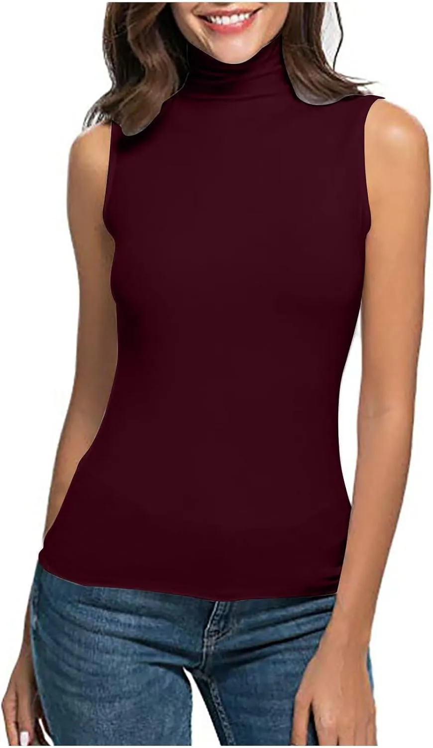 TANGNADE Sleeveless Turtlenecks for Women Tunic Plus Size Mock Neck Soft Tank Tops Basic Stretch Slim Fit Undershirts