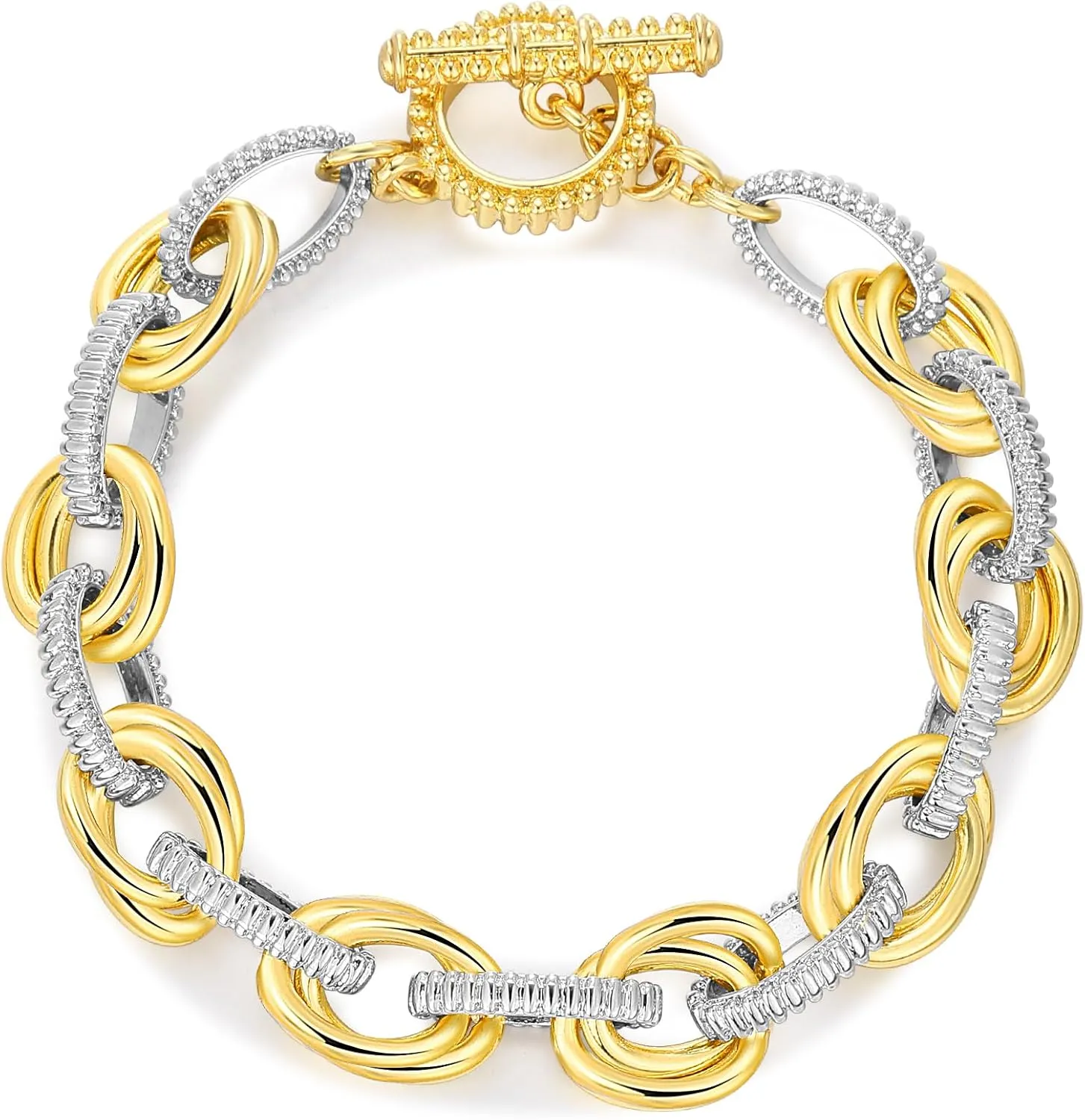 TAYASE Cable Bracelets for Women Link - Gold and Silver Wire Bracelet - Two Tone Circles Chain Designer Silver Bangle Bracelets Jewelry Gift