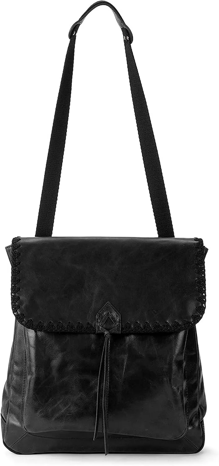 The Sak Ventura Backpack in Leather, Adjustable Convertible Strap, Black Crochet