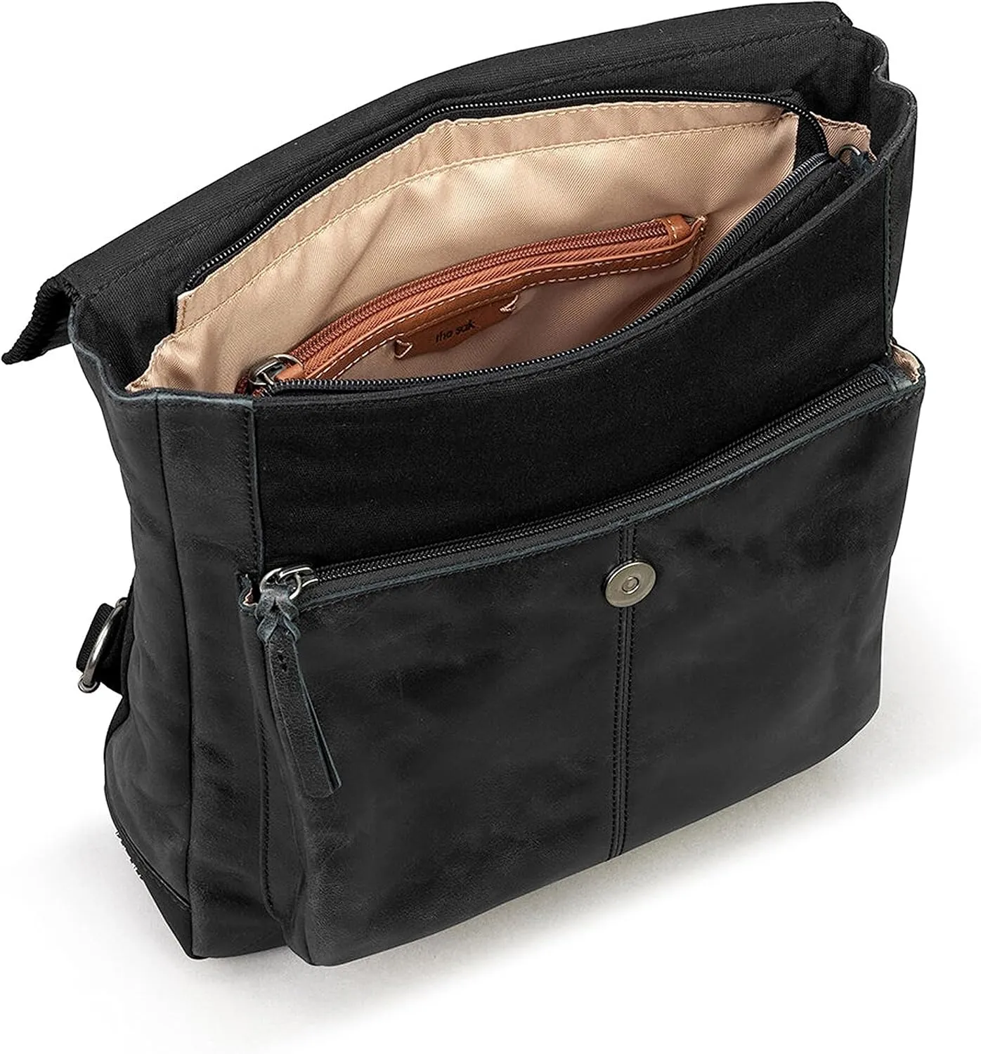 The Sak Ventura Backpack in Leather, Adjustable Convertible Strap, Black Crochet