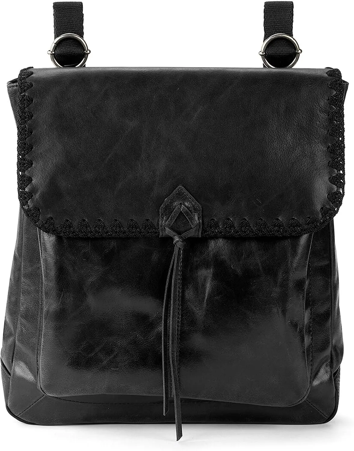 The Sak Ventura Backpack in Leather, Adjustable Convertible Strap, Black Crochet