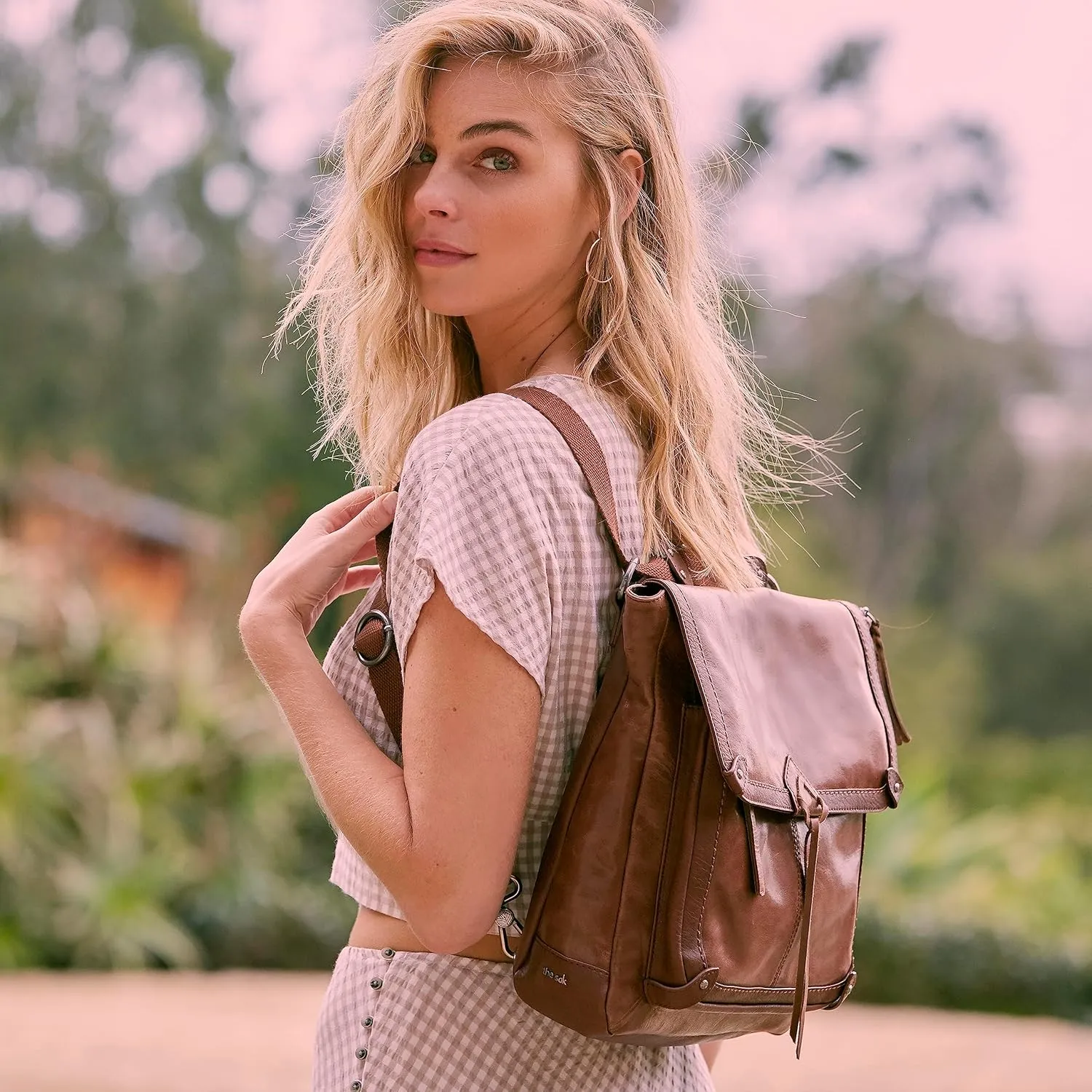 The Sak Ventura Backpack in Leather, Adjustable Convertible Strap, Black Crochet