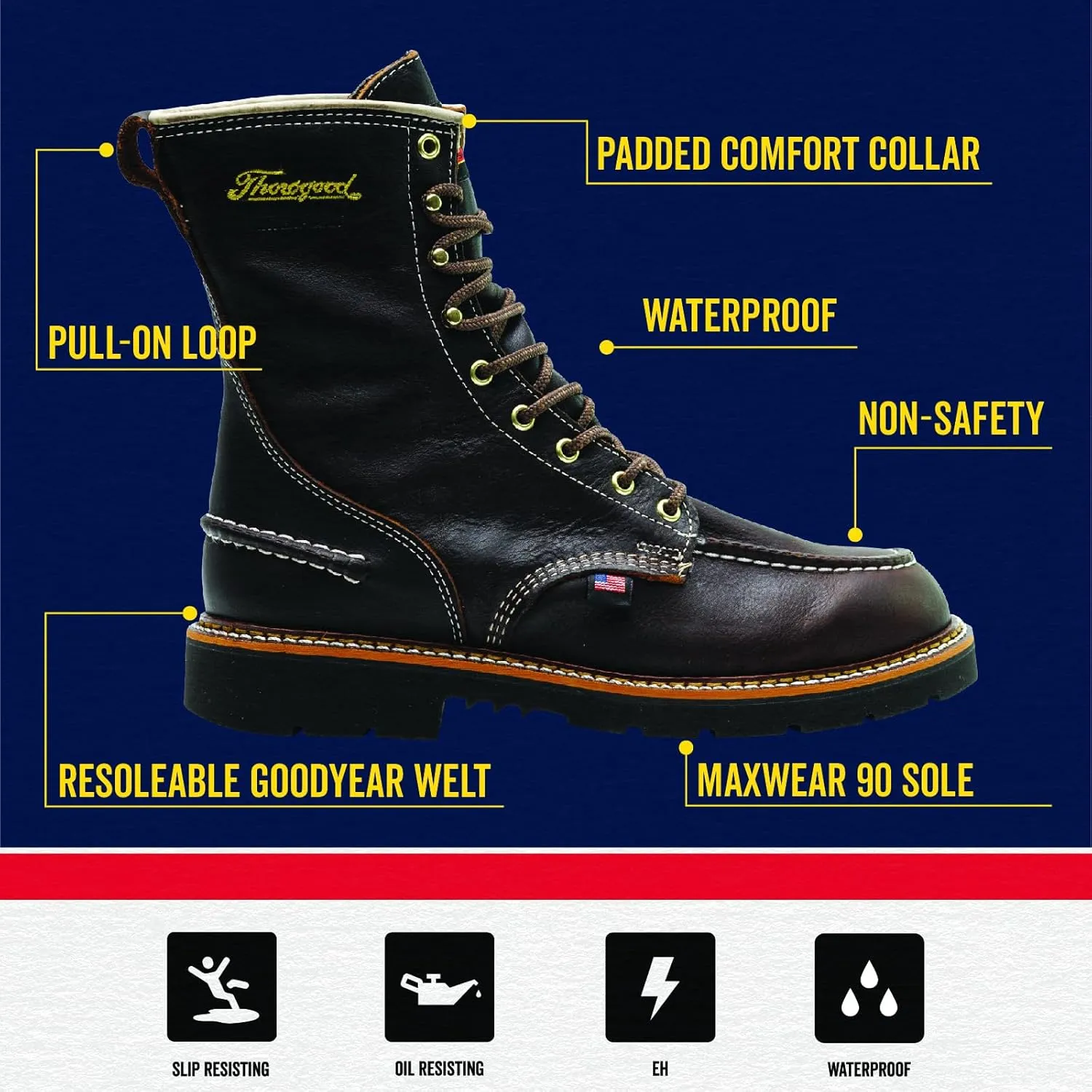 Thorogood 1957 Flyway 8 Waterproof Moc Toe Hunting Boots for Men - Full-Grain Leather with Slip-Resistant Heel Outsole and Shock-Absorbing Footbed
