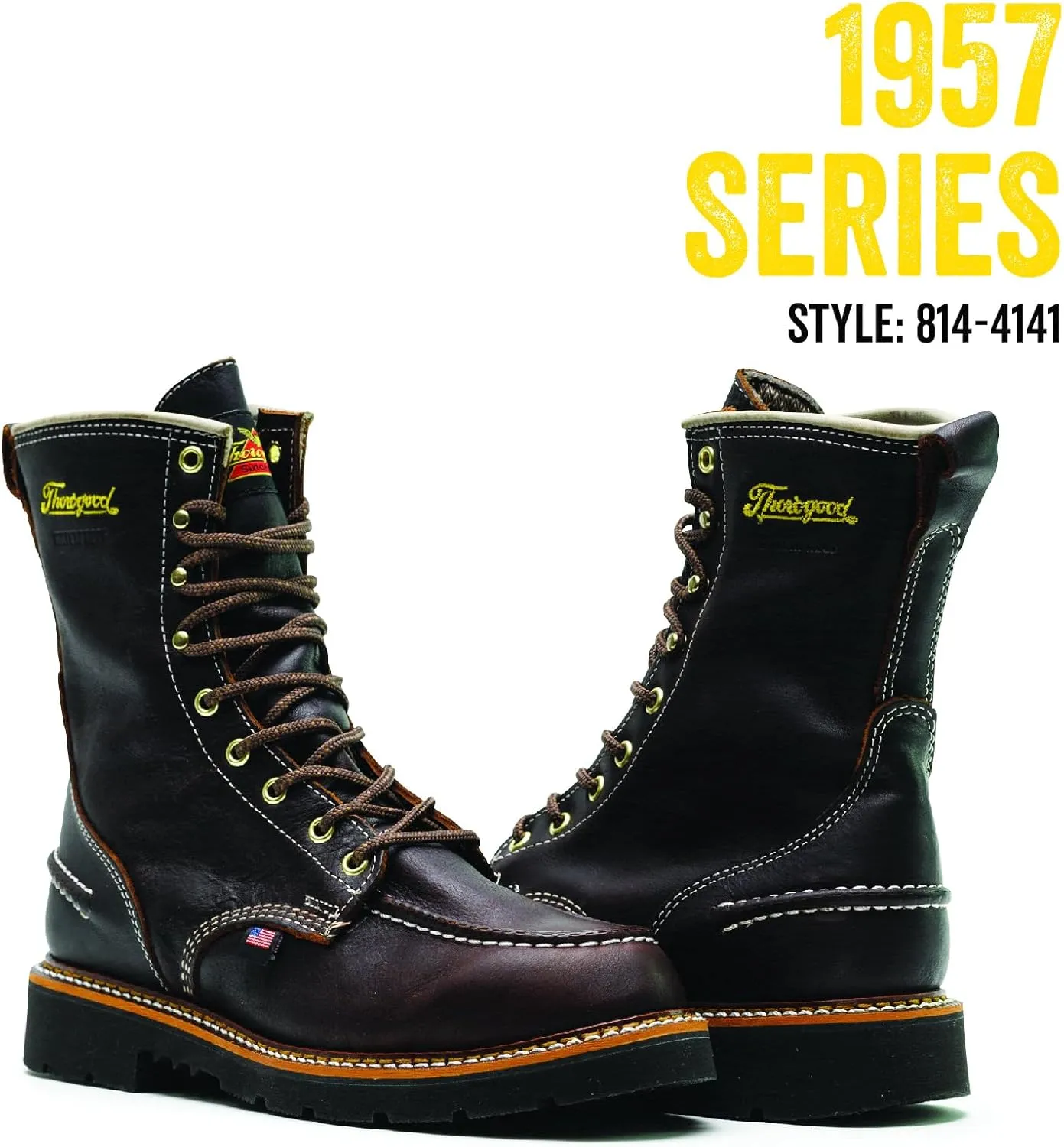 Thorogood 1957 Flyway 8 Waterproof Moc Toe Hunting Boots for Men - Full-Grain Leather with Slip-Resistant Heel Outsole and Shock-Absorbing Footbed