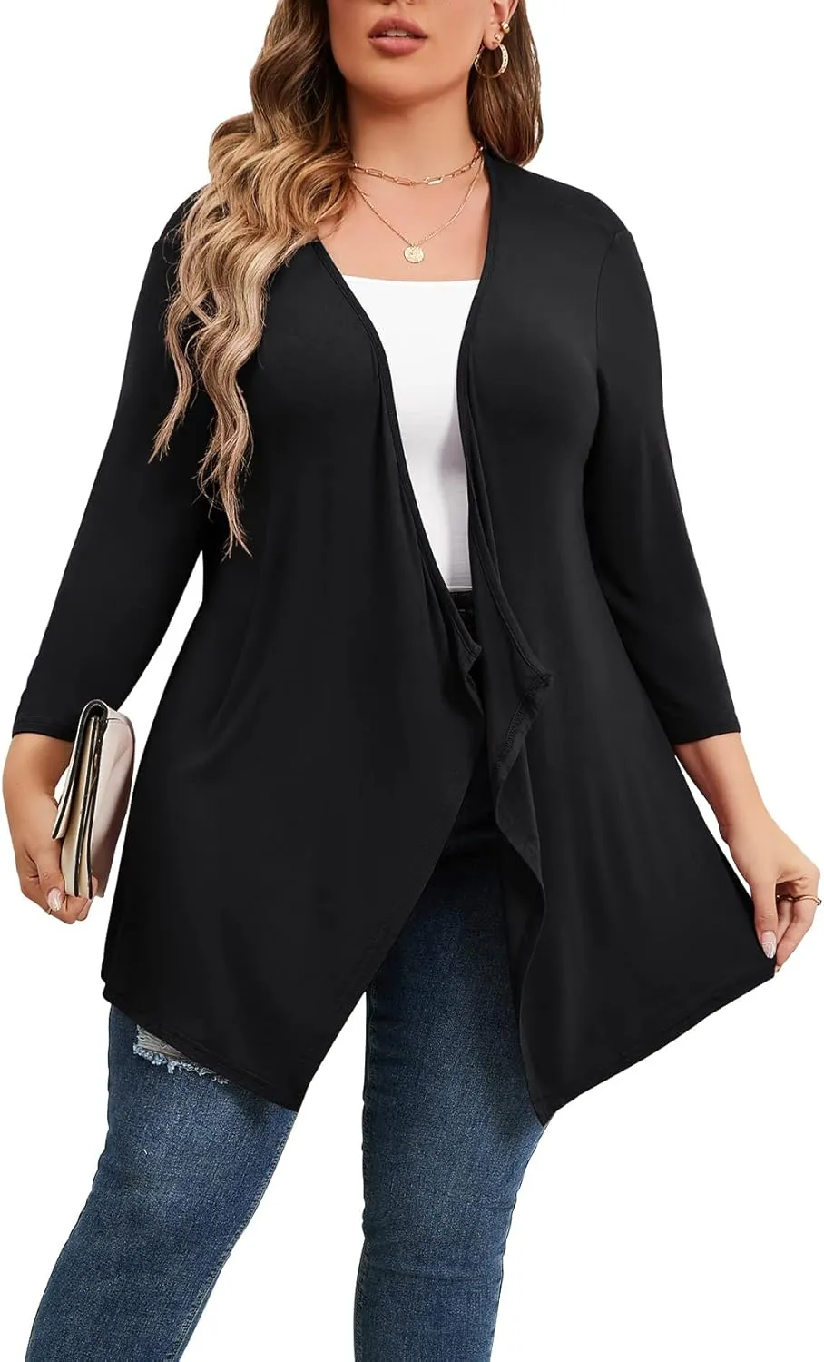 TIANZHU Women Cardigan Lightweight 3/4 Sleeve Casual Open Front Light Cardigan Drape Duster Sweaters
