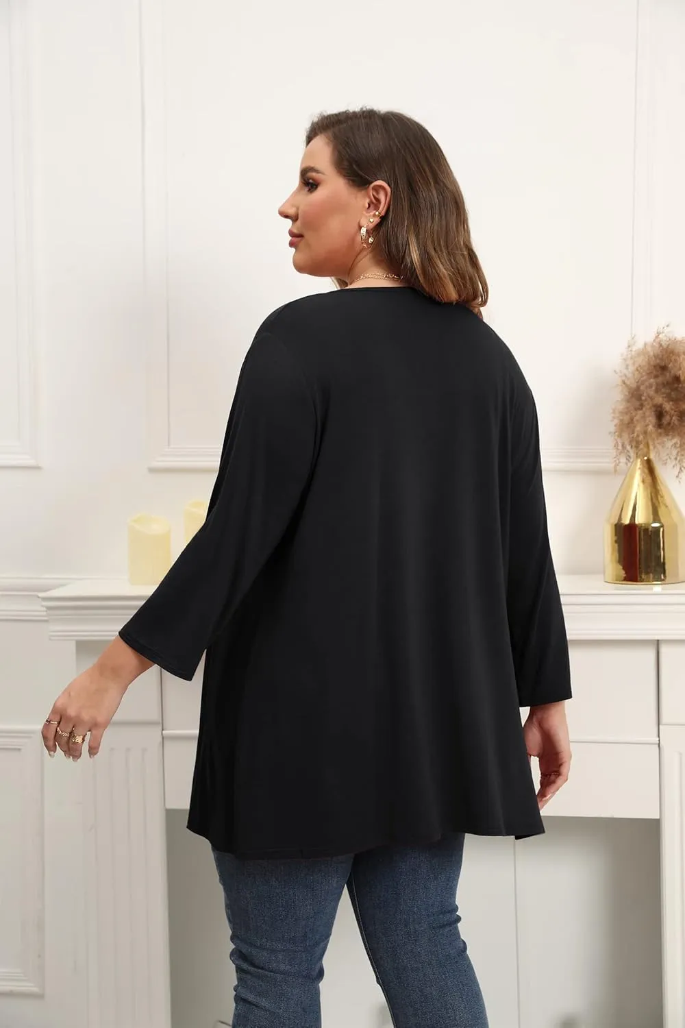 TIANZHU Women Cardigan Lightweight 3/4 Sleeve Casual Open Front Light Cardigan Drape Duster Sweaters