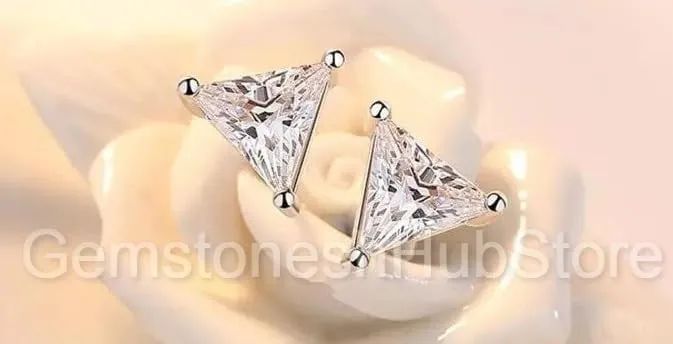 Triangle cut 8mm Cubic Zirconia Studs 925 Sterling Silver Stud Earrings Dainty Minimalist Studs Gemstone Studs Gift For Her (Black)