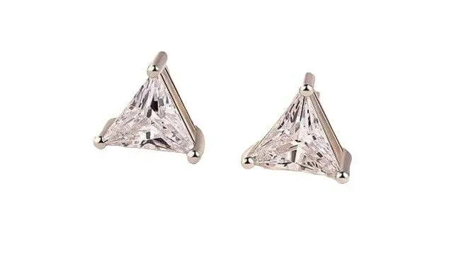 Triangle cut 8mm Cubic Zirconia Studs 925 Sterling Silver Stud Earrings Dainty Minimalist Studs Gemstone Studs Gift For Her (Black)