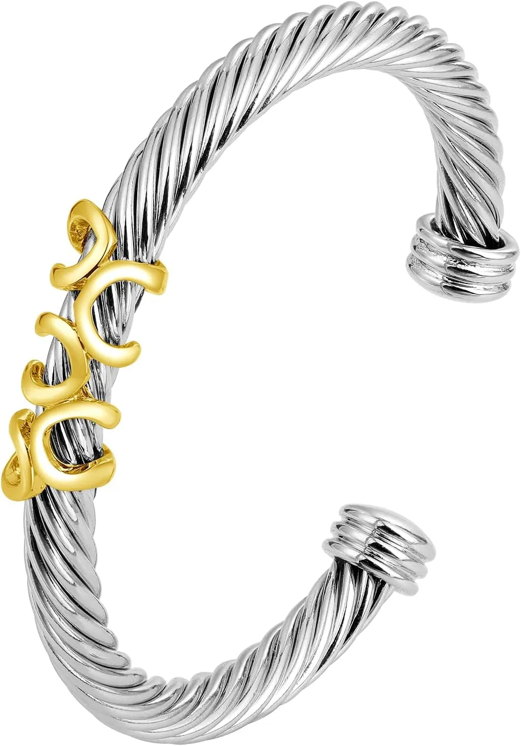 Twisted Cable Bracelets for Women - Two Tone Cuff Wire Bangle Bracelet - Silver Cuff Knot Vintage Style Jewelry Gift for Her
