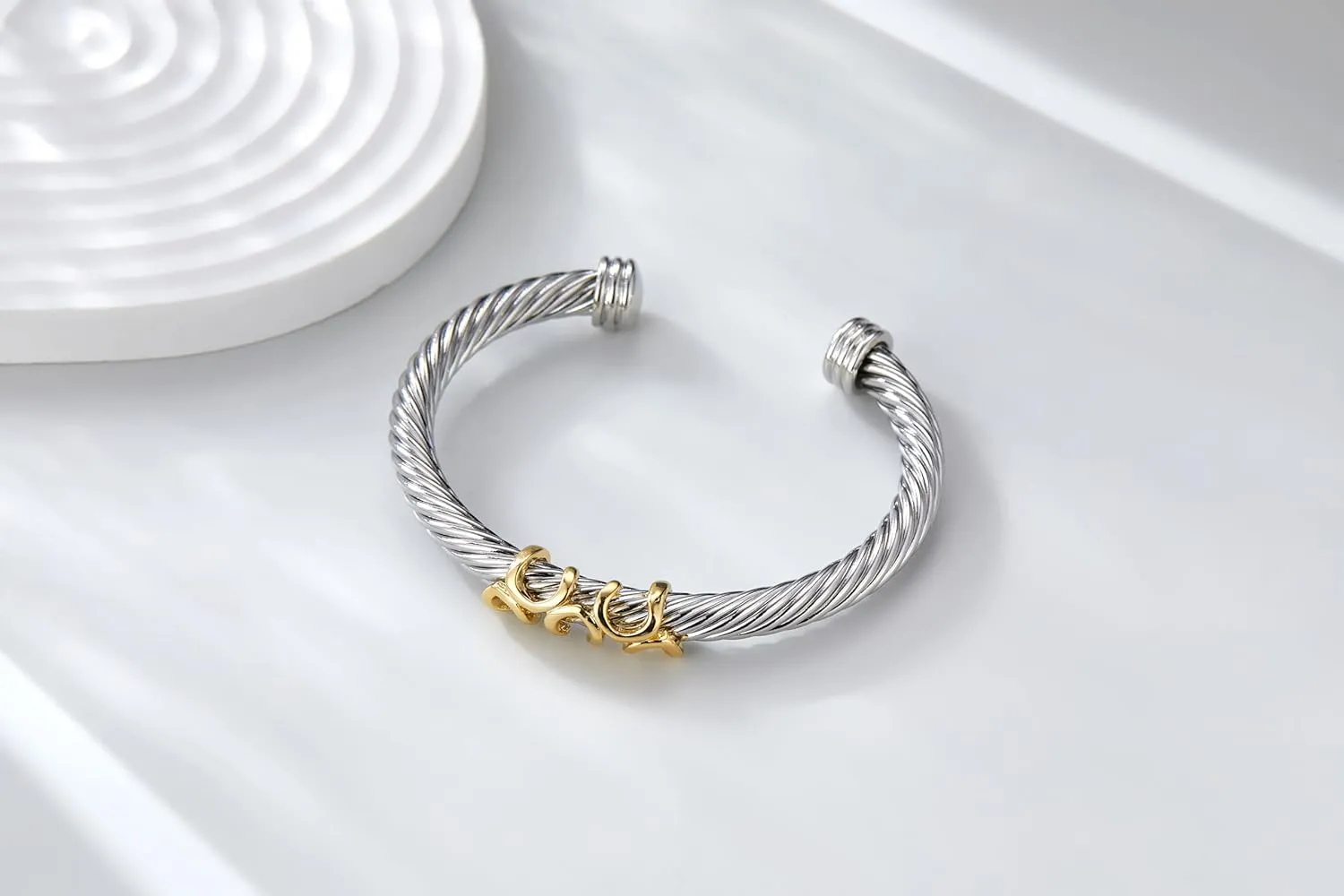 Twisted Cable Bracelets for Women - Two Tone Cuff Wire Bangle Bracelet - Silver Cuff Knot Vintage Style Jewelry Gift for Her