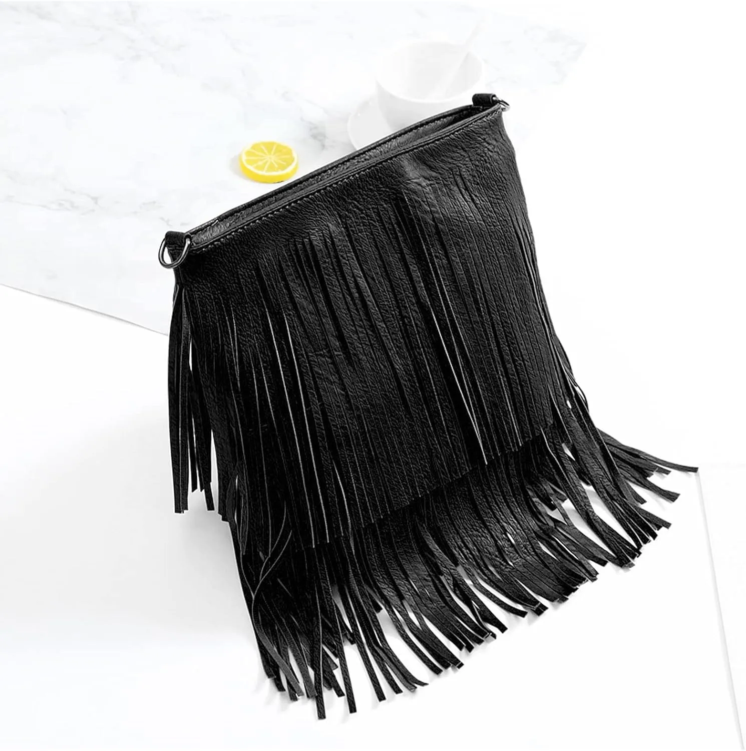 Vintage Fringe Purse Fringe Hobo Bags for Women Vegan Leather Tassel Hippie Crossbody Bag