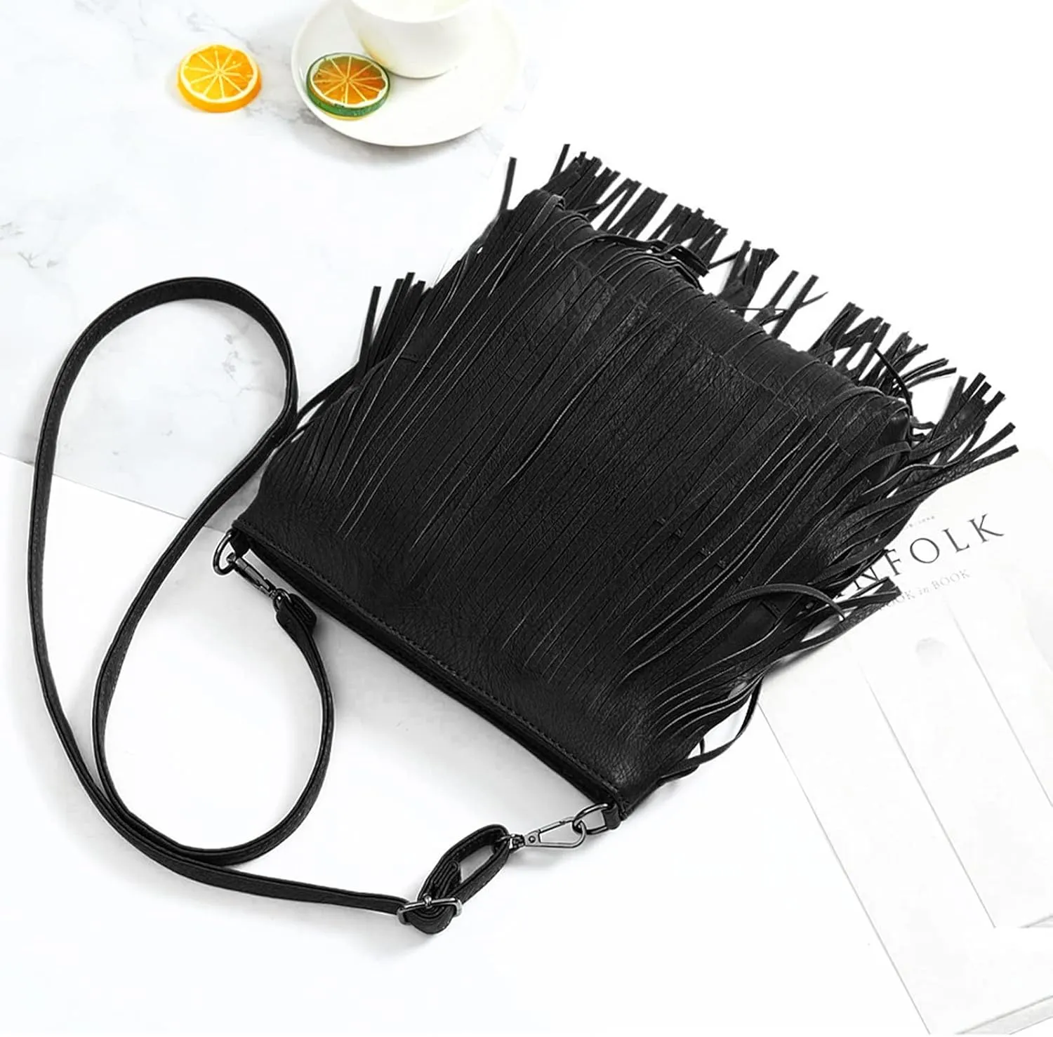 Vintage Fringe Purse Fringe Hobo Bags for Women Vegan Leather Tassel Hippie Crossbody Bag