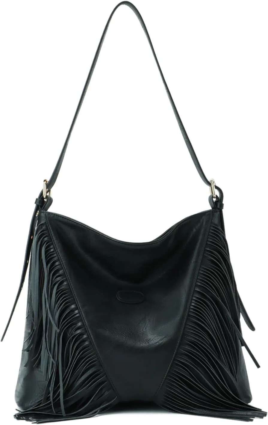 Vintage Fringe Shoulder Bags For Women Tassle Hobo Bags Large Crossbody Fringe Purse
