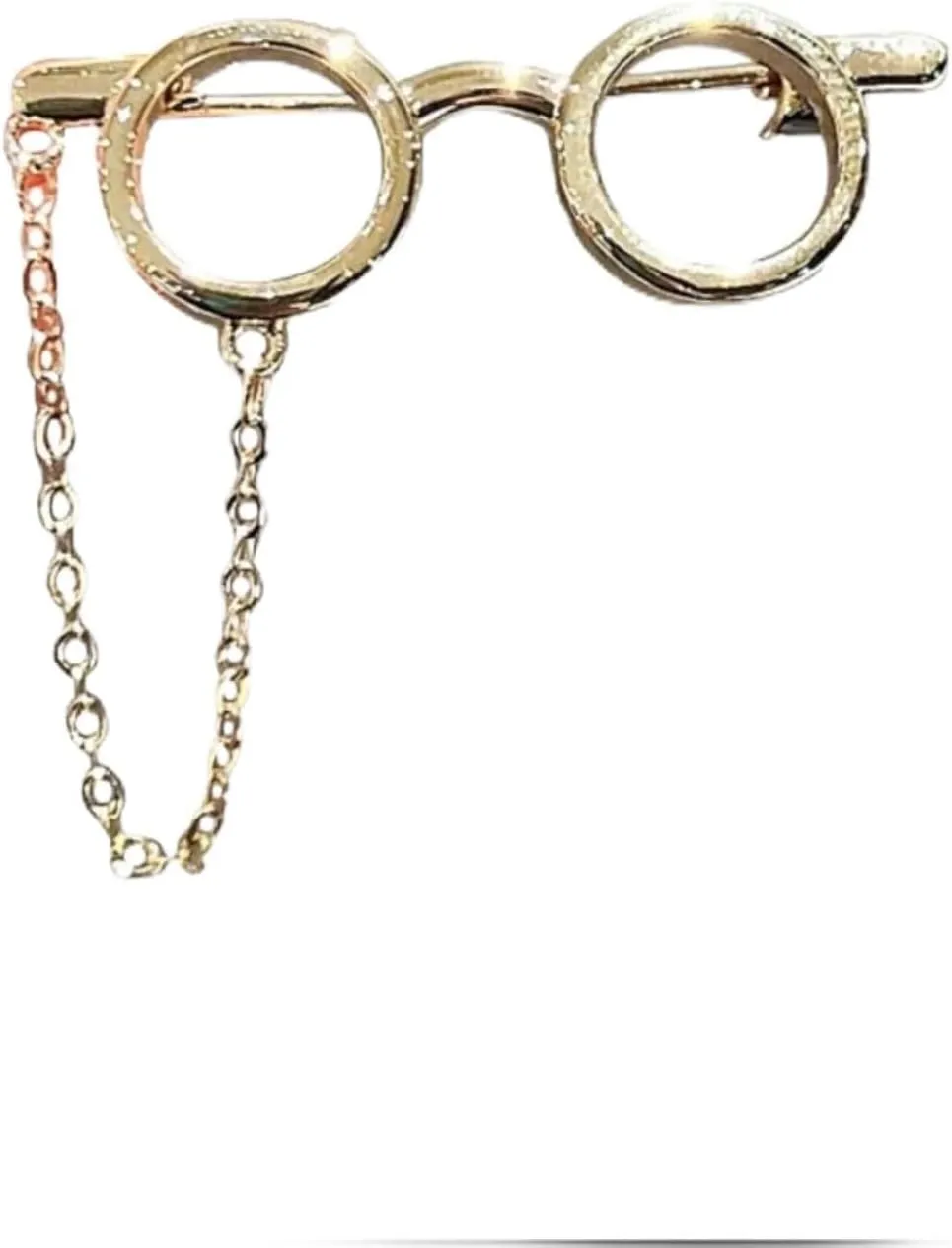 Vintage Style Glasses Brooch Pin with Chain, Gold Tone Metal, Fashion Lapel Pin for Blazer