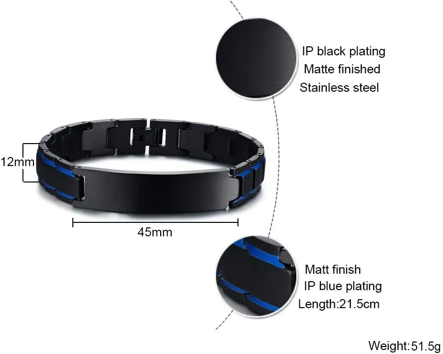 VNOX Personalized Custom Religous Quote Two Tone Blue Stainless Steel Link Bracelet Motivational Inspirational Gifts for Men Boys