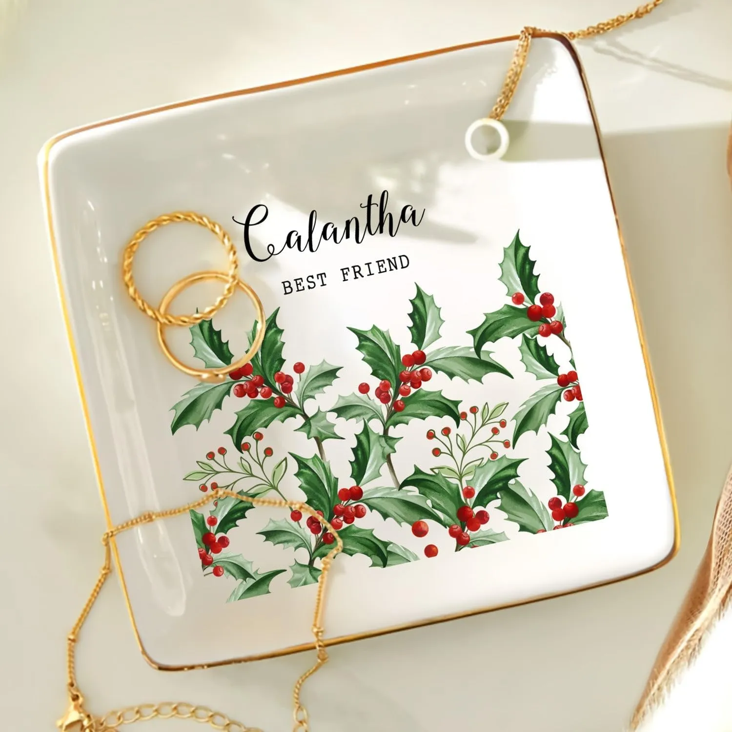 WANDER PRINTS Personalized Ring Dish - Gift For Women, Mother Day, Valentine, Thanksgiving, Christmas, Birthdays, Anniversary - Birth Month Flower