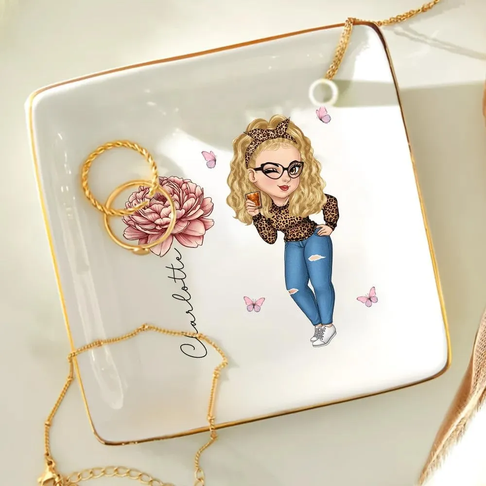 WANDER PRINTS Personalized Ring Dish - Gift For Women, Mother Day, Valentine, Thanksgiving, Christmas, Birthdays, Anniversary - Girl With Birth Flowers