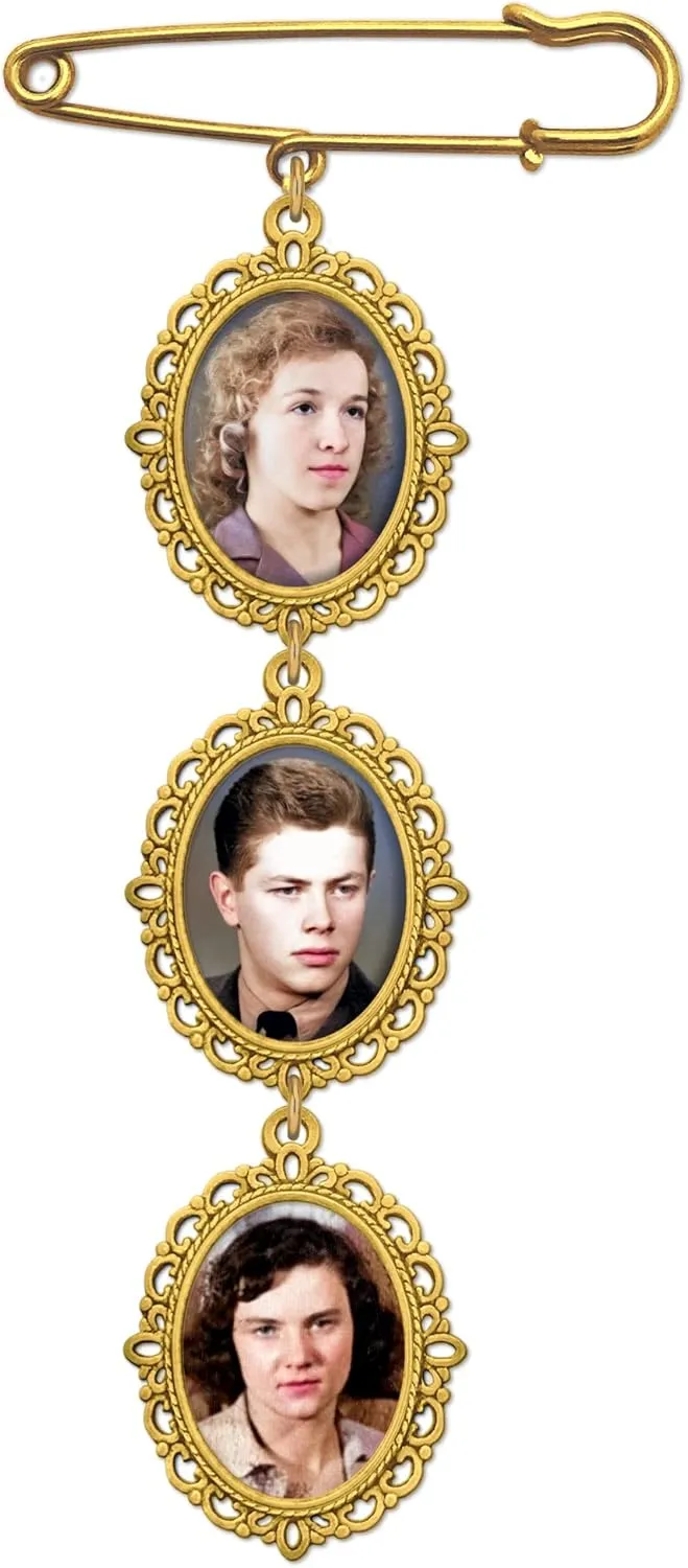 Wedding Bouquet Memorial Remembrance Photo Charm Bright Gold Holds 3 Pictures for Bride's Flowers or Groom's Boutonniere with Photo Resizer