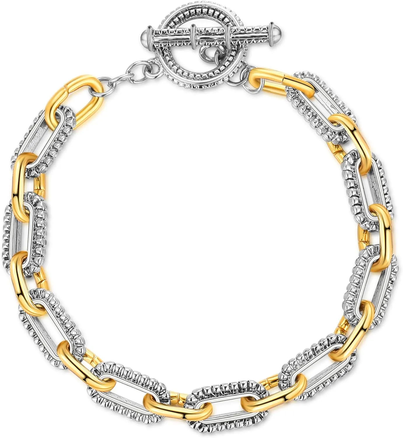Wire Cable Bracelets for Women - Gold and Silver Bracelet Two Tone Bracelets - Circles Link Bangle Gold Chain Bracelet Designer Jewelry
