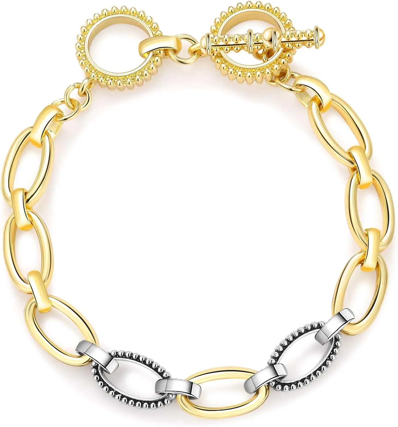 Wire Cable Bracelets for Women - Gold and Silver Bracelet Two Tone Bracelets - Link Bangle Circles Chain Bracelet Lightweight Jewelry
