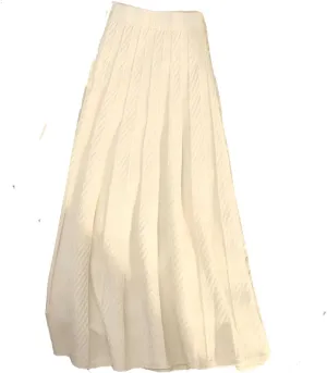 Women Autumn Winter Elegant Solid Color Knit Long Skirt Thick High Waist Skirts A Line Pleated Midi Skirt Ladies