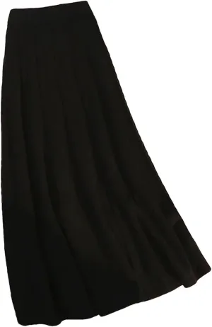 Women Autumn Winter Elegant Solid Color Knit Long Skirt Thick High Waist Skirts A Line Pleated Midi Skirt Ladies