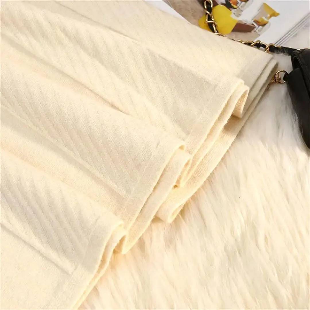 Women Autumn Winter Elegant Solid Color Knit Long Skirt Thick High Waist Skirts A Line Pleated Midi Skirt Ladies