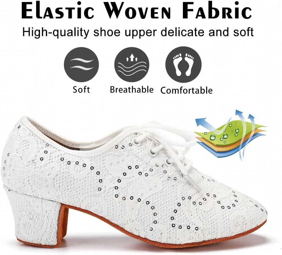Women Ballroom Dance Shoes Lace up Latin Salsa Practice Dance Teaching Shoes,Model LPWMMD