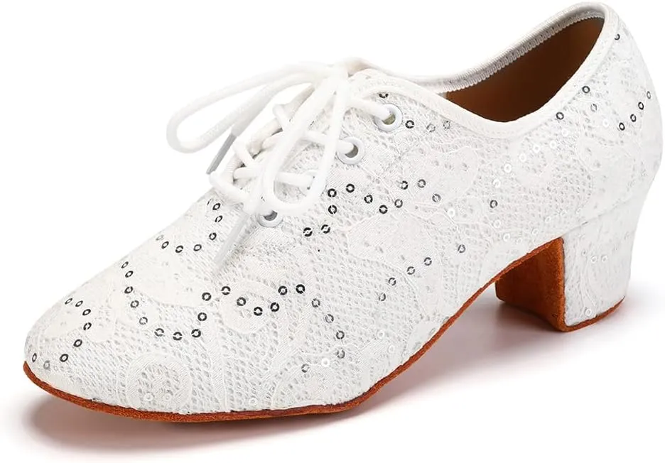 Women Ballroom Dance Shoes Lace up Latin Salsa Practice Dance Teaching Shoes,Model LPWMMD