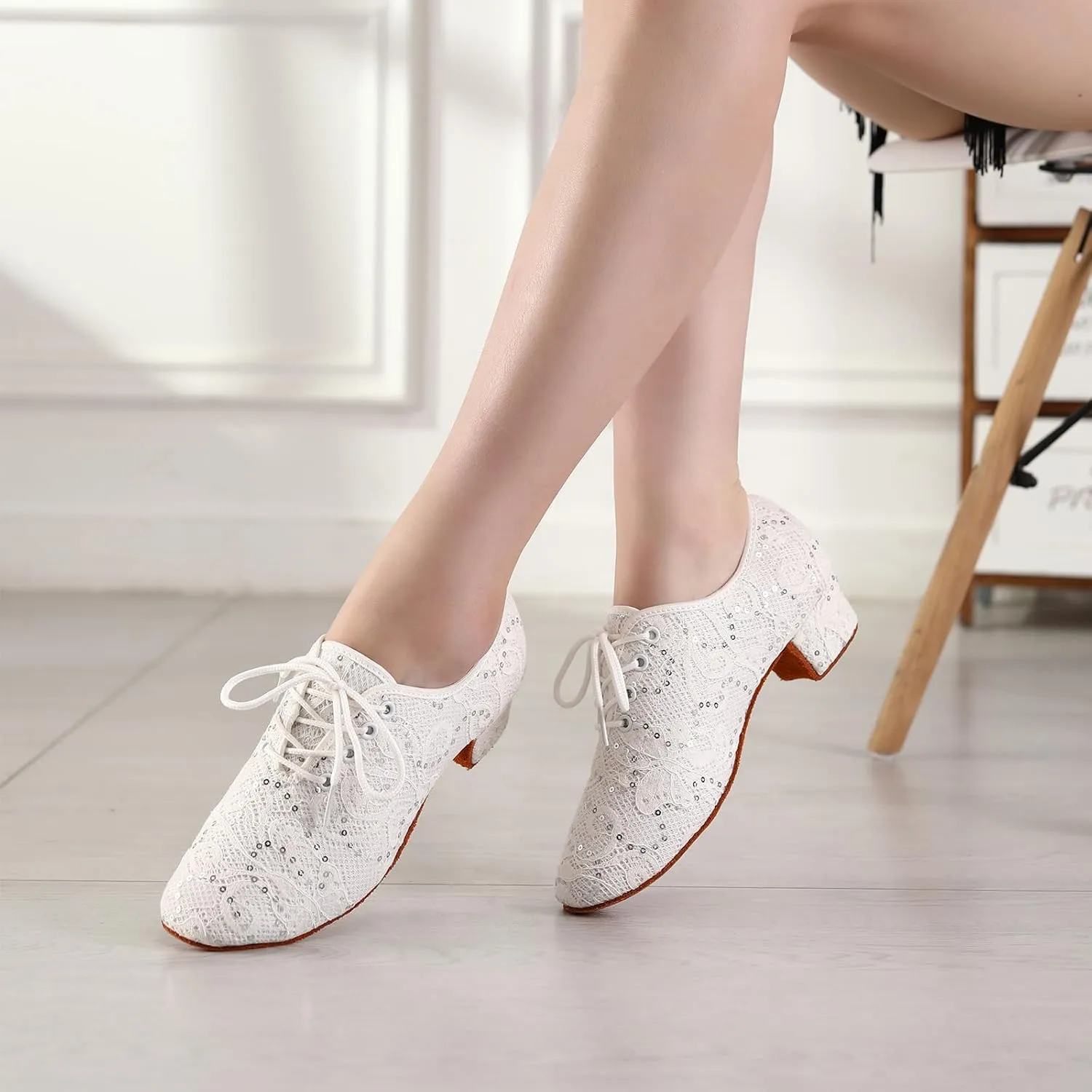 Women Ballroom Dance Shoes Lace up Latin Salsa Practice Dance Teaching Shoes,Model LPWMMD