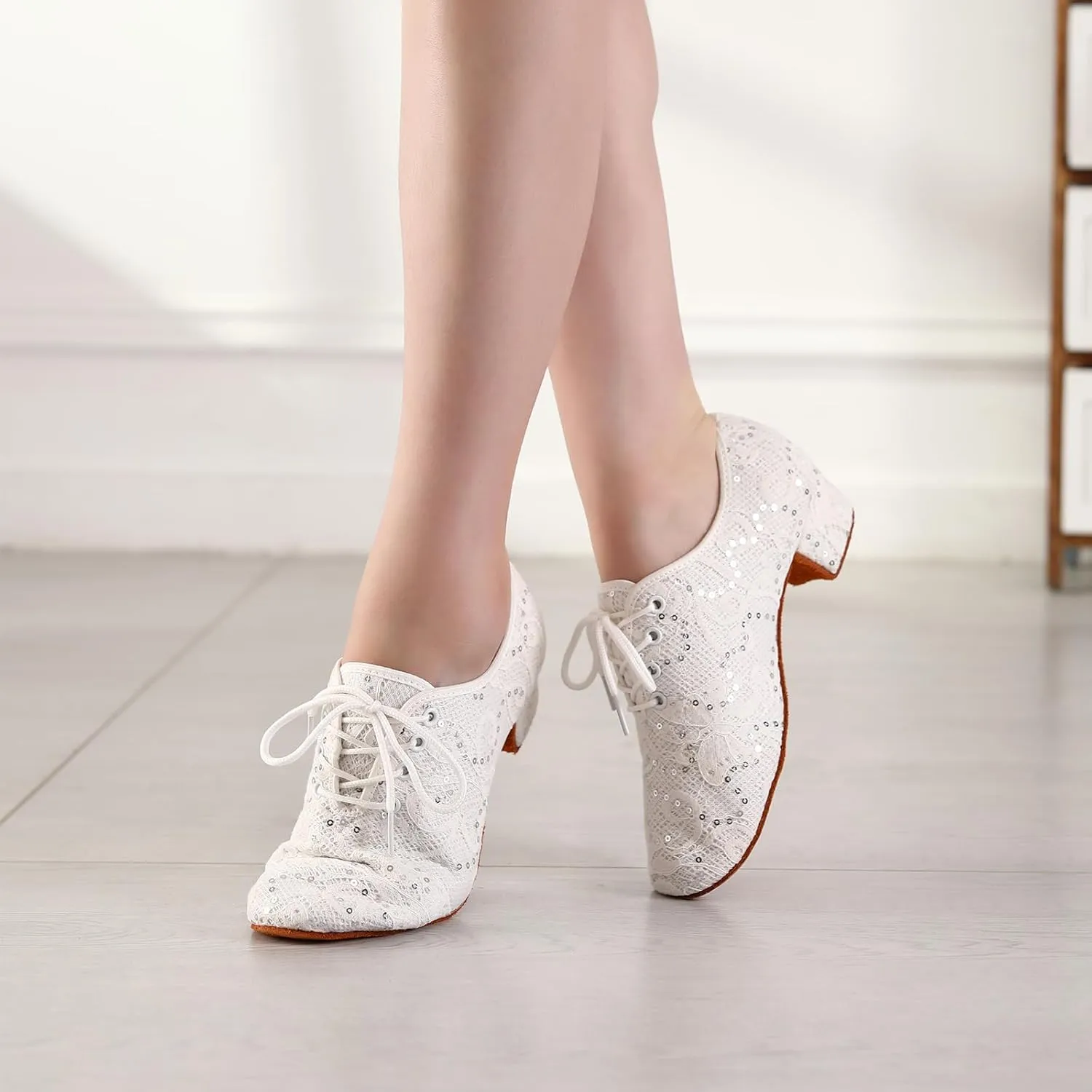 Women Ballroom Dance Shoes Lace up Latin Salsa Practice Dance Teaching Shoes,Model LPWMMD