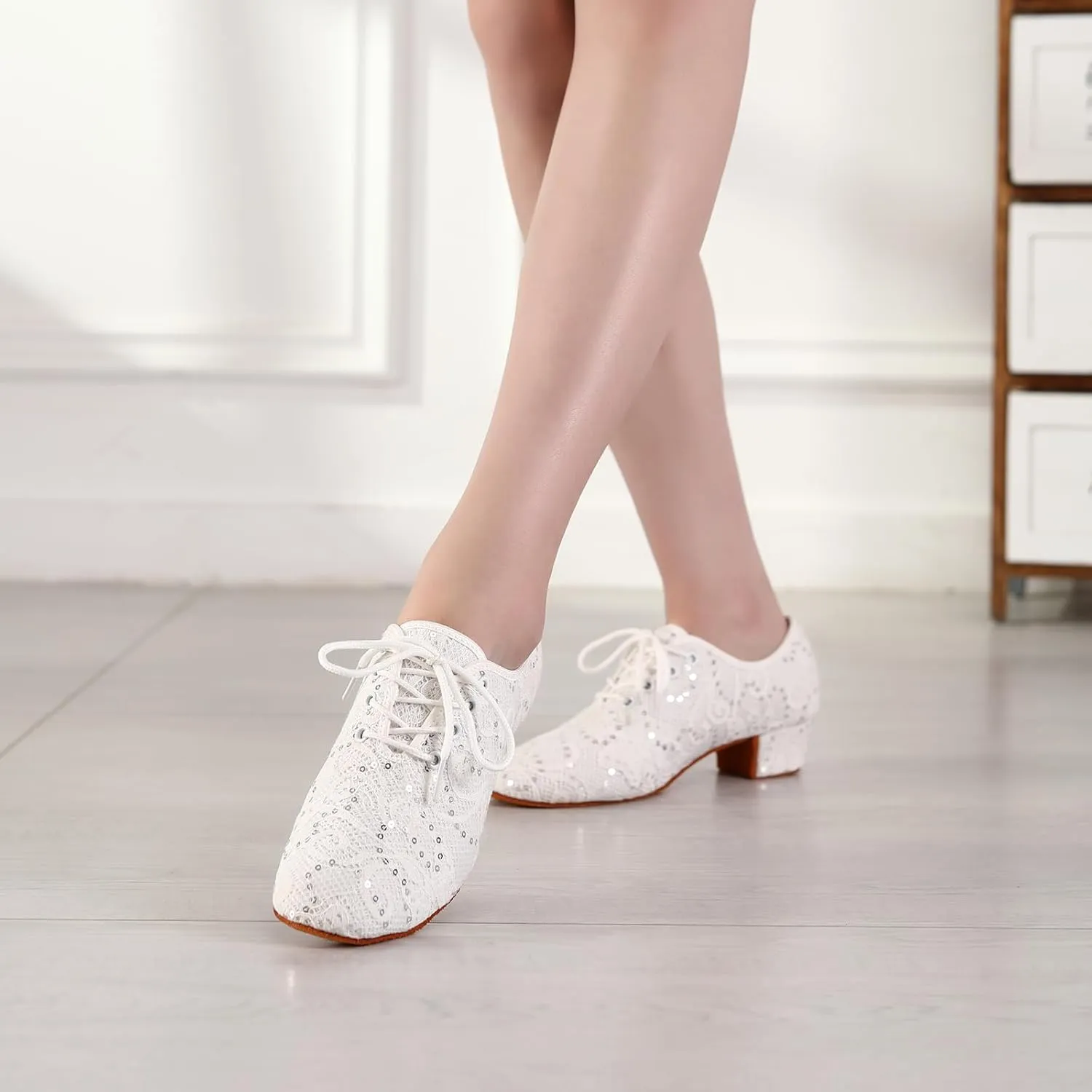 Women Ballroom Dance Shoes Lace up Latin Salsa Practice Dance Teaching Shoes,Model LPWMMD