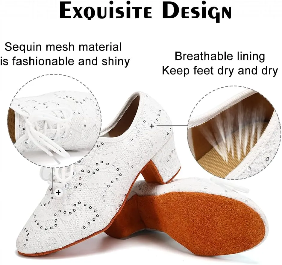 Women Ballroom Dance Shoes Lace up Latin Salsa Practice Dance Teaching Shoes,Model LPWMMD