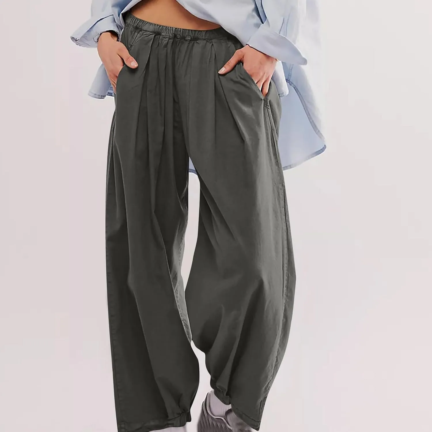 Women Cotton Linen Pants Summer Elastic High Waist Wide Leg Casual Pants 2024 Beach Travel Trousers Vacation Outfits