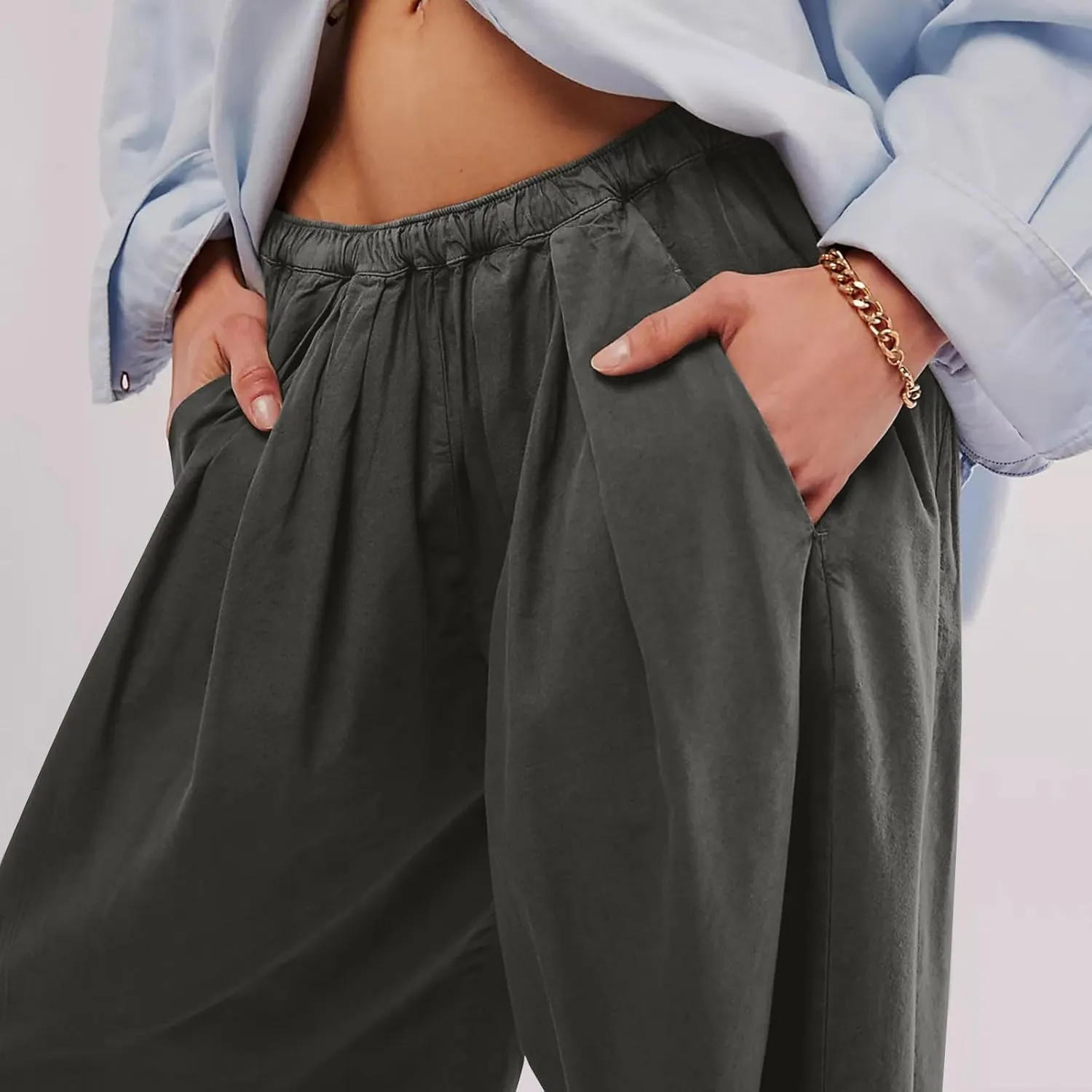 Women Cotton Linen Pants Summer Elastic High Waist Wide Leg Casual Pants 2024 Beach Travel Trousers Vacation Outfits