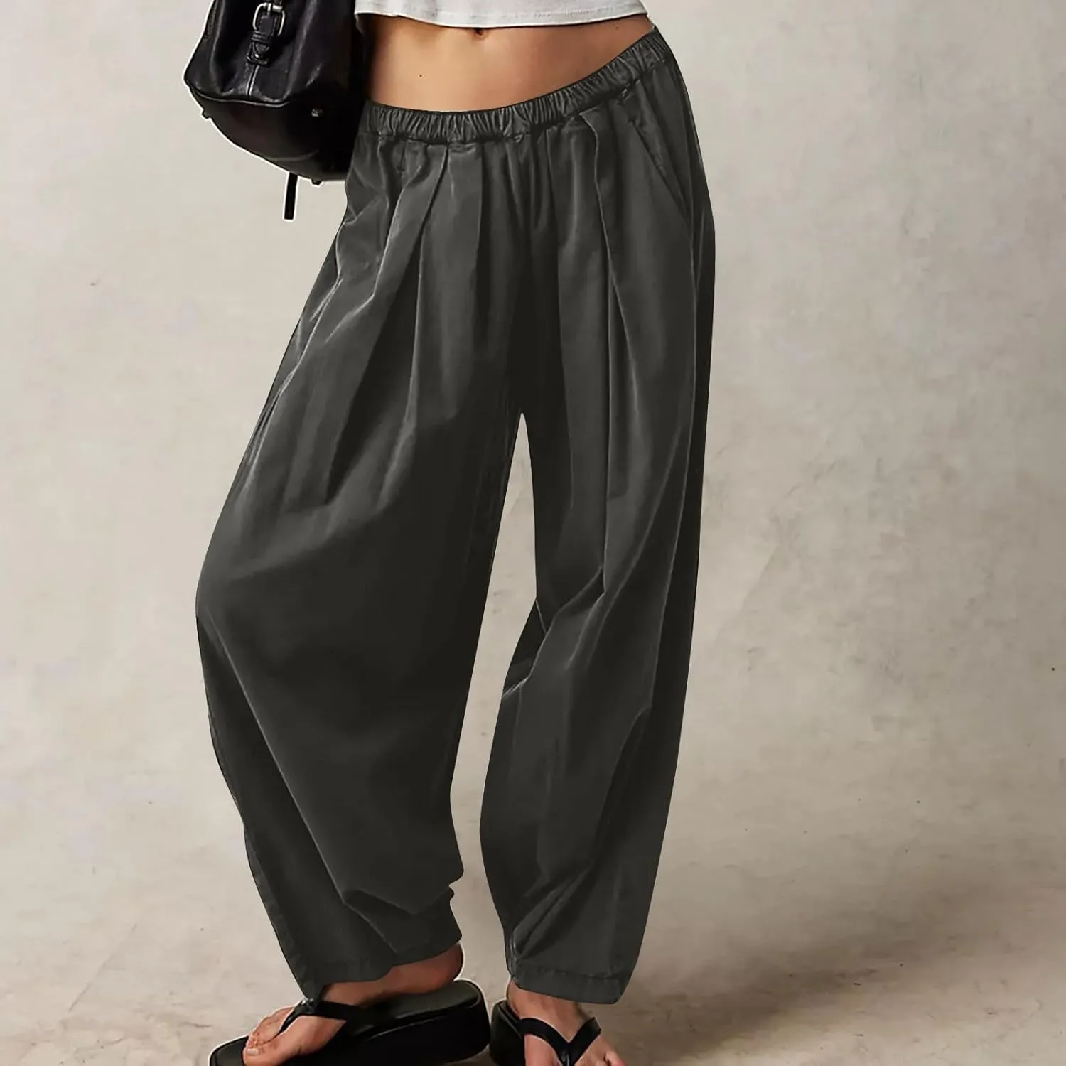 Women Cotton Linen Pants Summer Elastic High Waist Wide Leg Casual Pants 2024 Beach Travel Trousers Vacation Outfits
