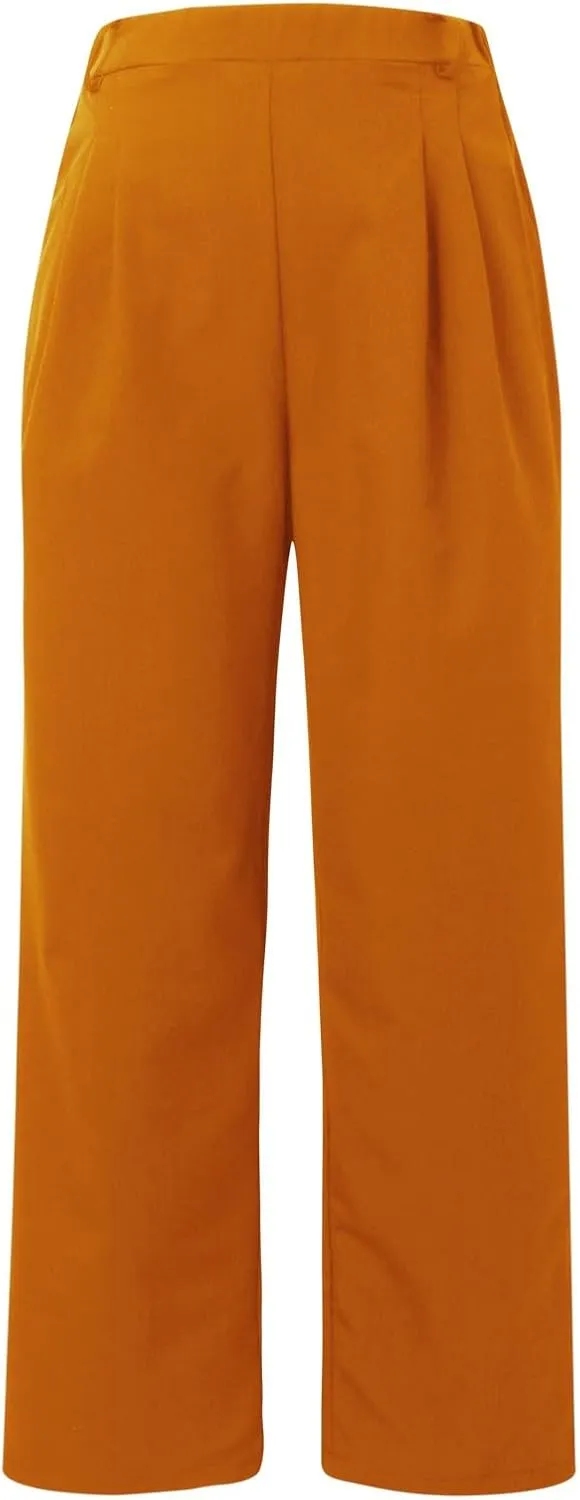 Women Fashion Casual Solid Color Wide Leg Elastic Pants Work Business High Waisted Dress Pants Flowy Trousers