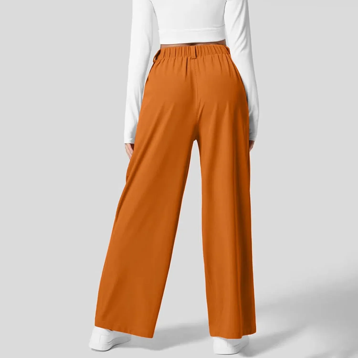 Women Fashion Casual Solid Color Wide Leg Elastic Pants Work Business High Waisted Dress Pants Flowy Trousers