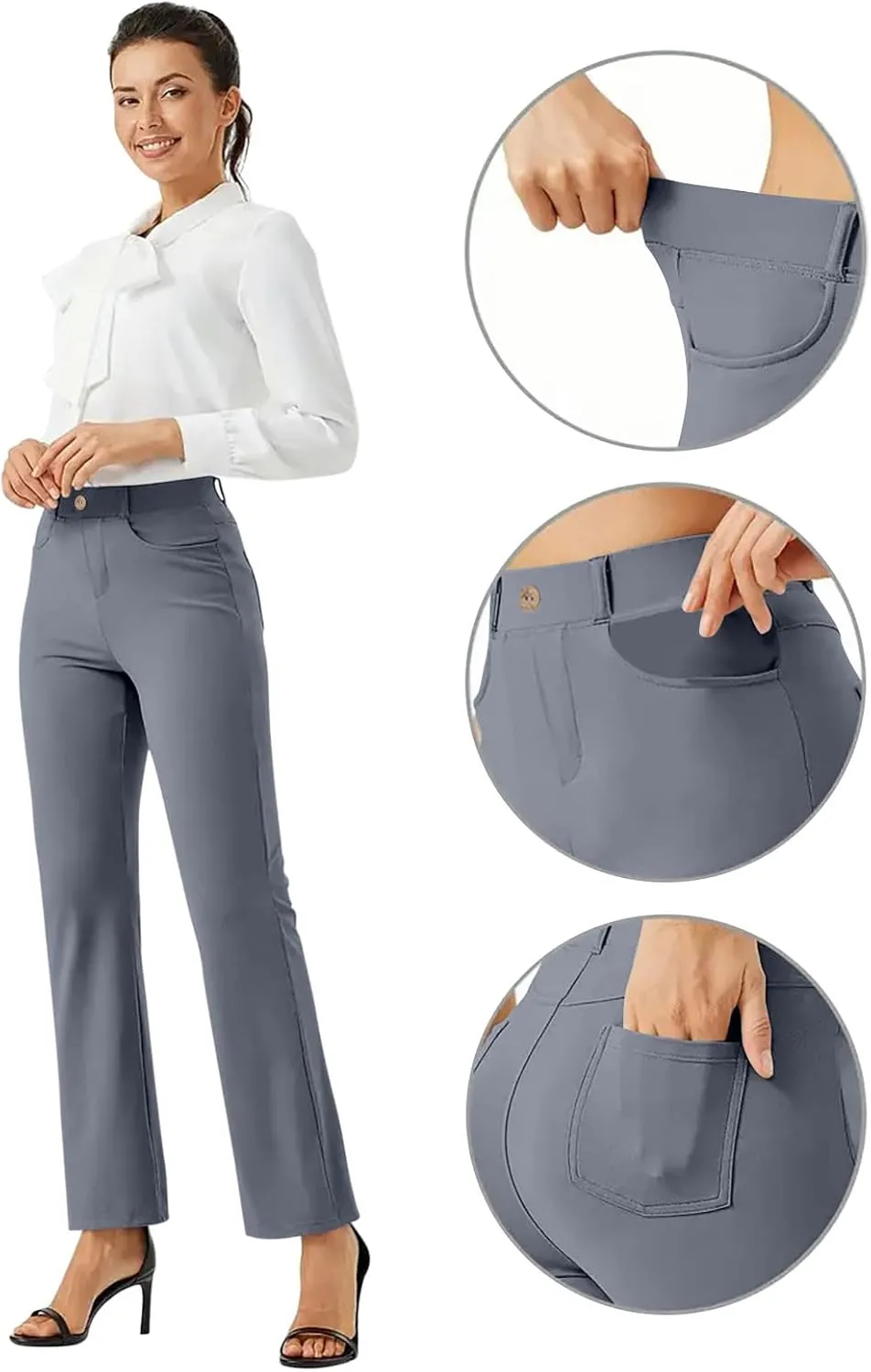 Women High Waist Wide Straight Leg Trousers Casual Slacks Dress Pants Comfortable Business Office Pant with Pockets