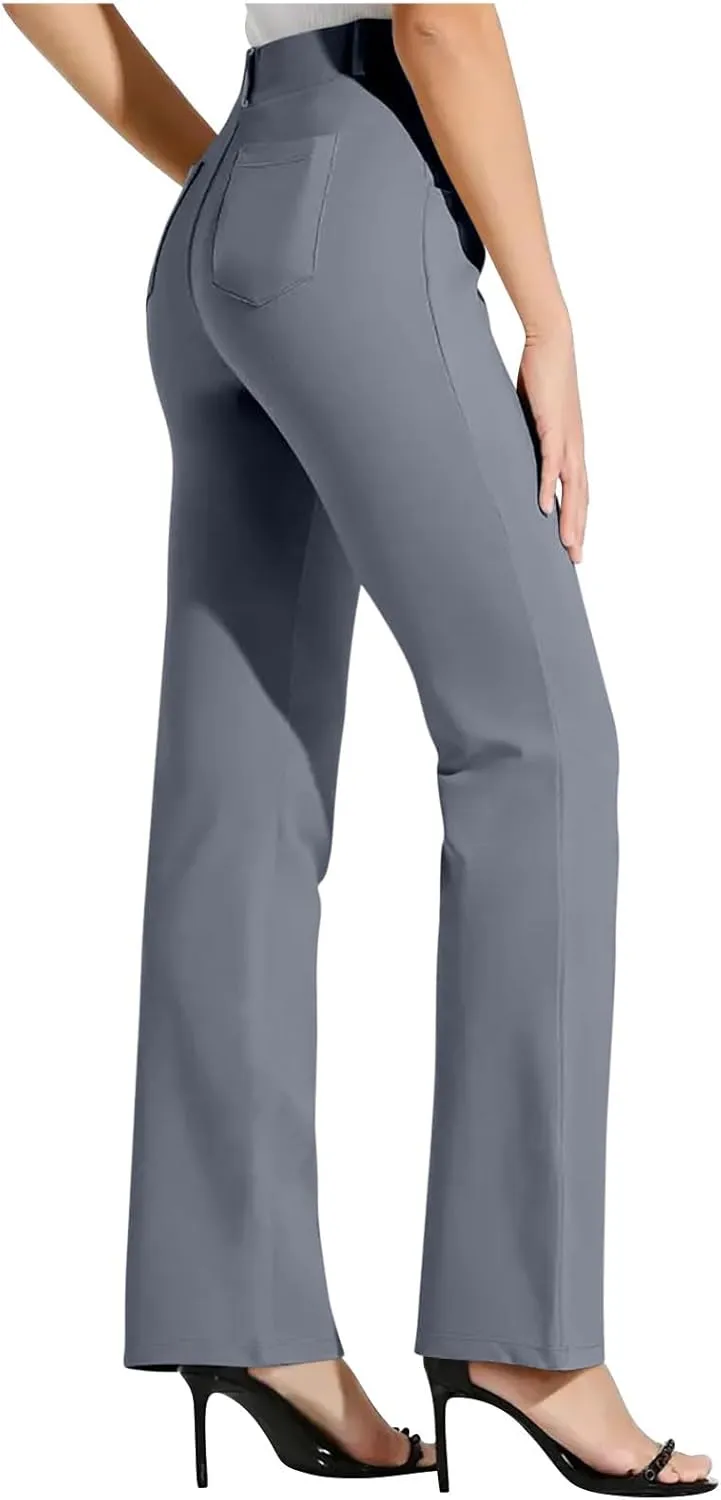 Women High Waist Wide Straight Leg Trousers Casual Slacks Dress Pants Comfortable Business Office Pant with Pockets