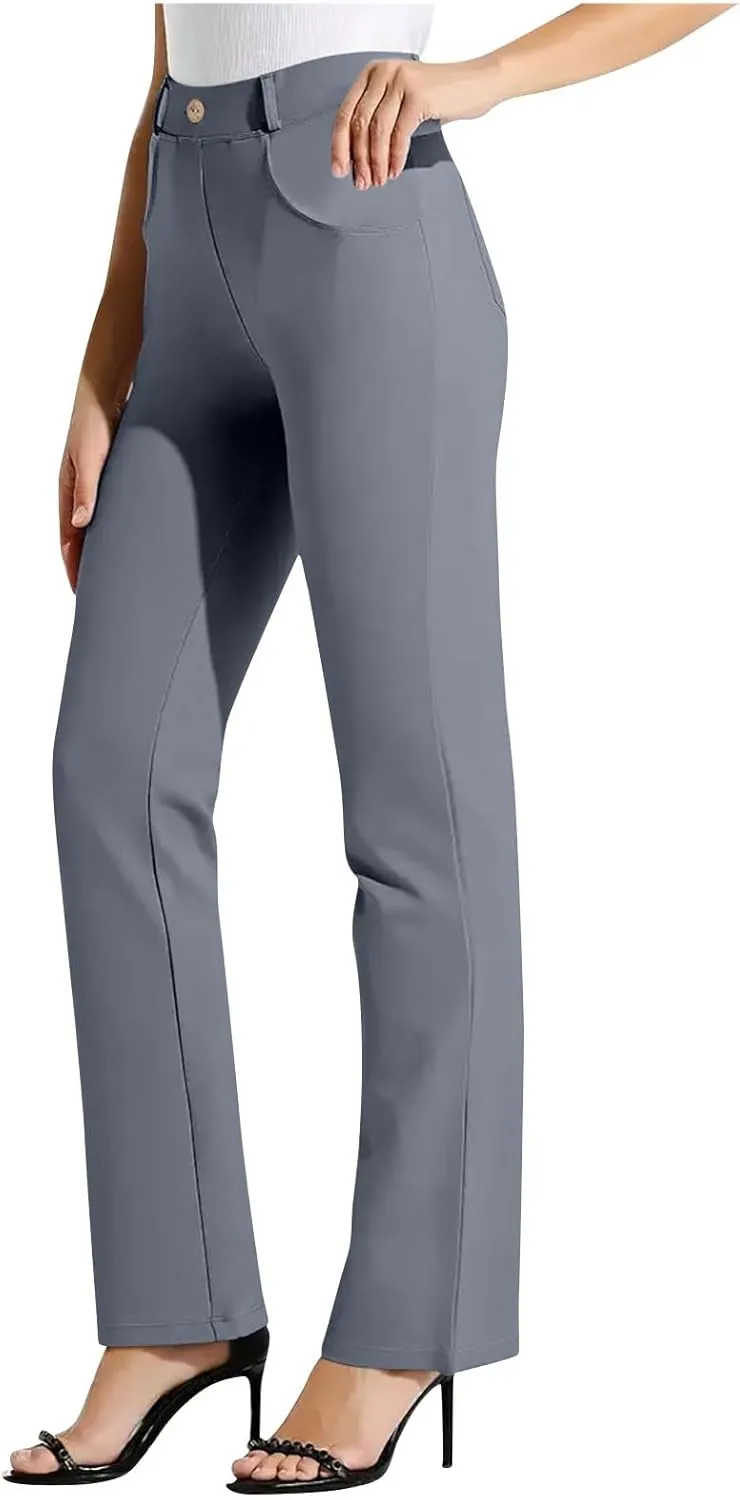 Women High Waist Wide Straight Leg Trousers Casual Slacks Dress Pants Comfortable Business Office Pant with Pockets