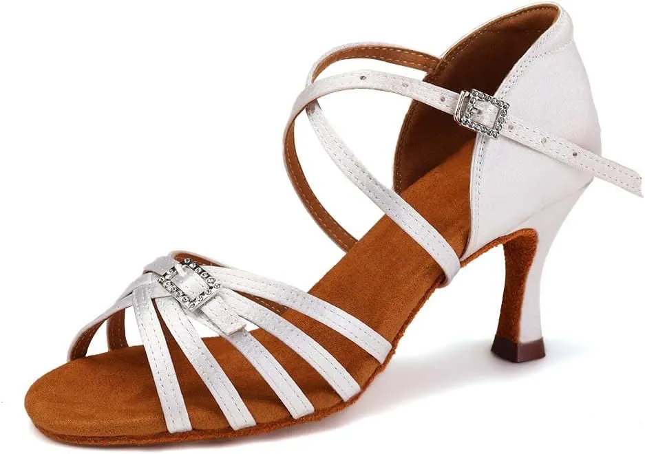 Women Latin Dance Shoes Open Toe Salsa Wedding Party Performence Ballroom Dancing Shoes,Model EM518-5