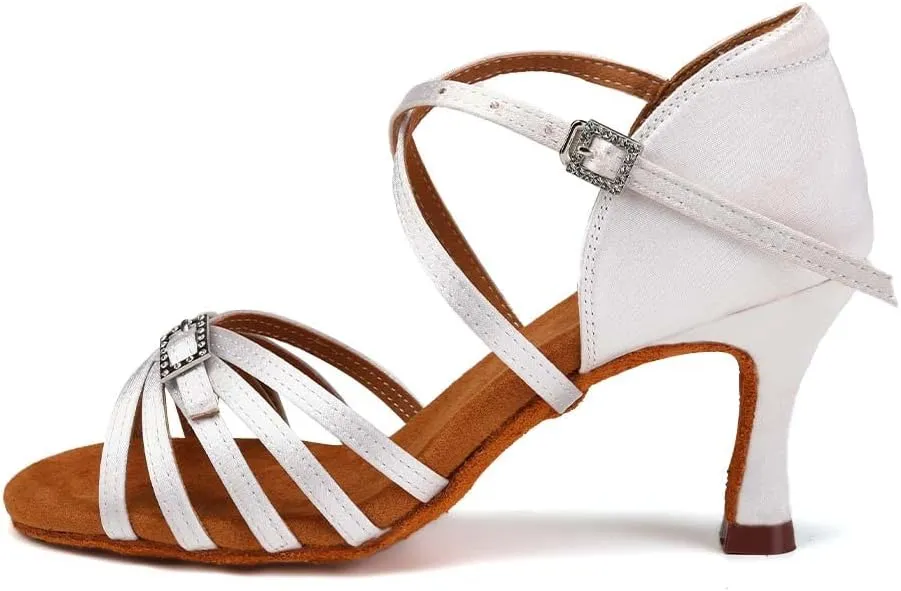 Women Latin Dance Shoes Open Toe Salsa Wedding Party Performence Ballroom Dancing Shoes,Model EM518-5