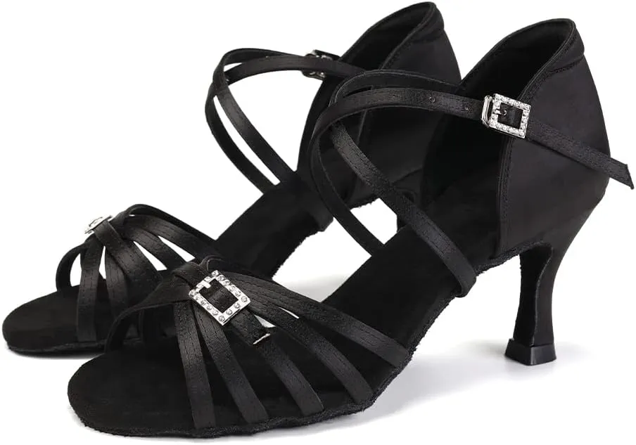 Women Latin Dance Shoes Open Toe Salsa Wedding Party Performence Ballroom Dancing Shoes,Model EM518-5