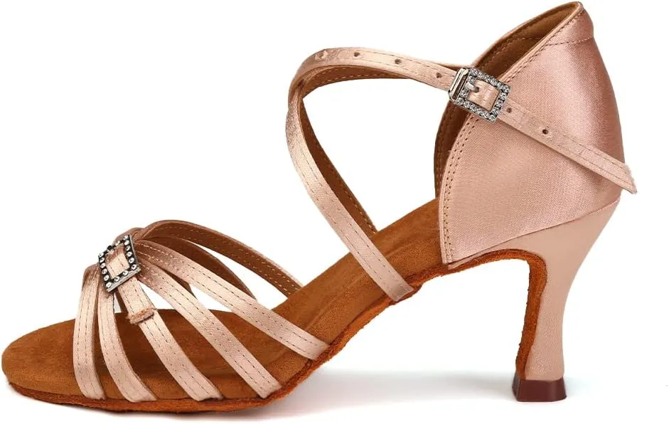 Women Latin Dance Shoes Open Toe Salsa Wedding Party Performence Ballroom Dancing Shoes,Model EM518-5