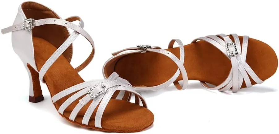 Women Latin Dance Shoes Open Toe Salsa Wedding Party Performence Ballroom Dancing Shoes,Model EM518-5