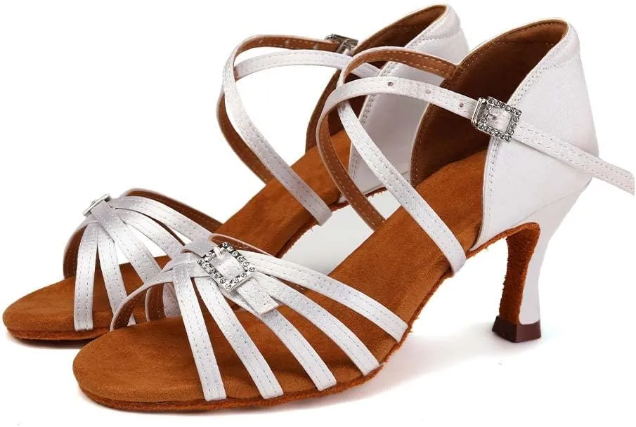 Women Latin Dance Shoes Open Toe Salsa Wedding Party Performence Ballroom Dancing Shoes,Model EM518-5