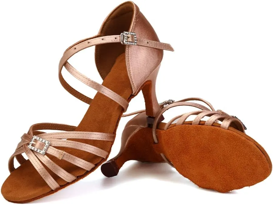 Women Latin Dance Shoes Open Toe Salsa Wedding Party Performence Ballroom Dancing Shoes,Model EM518-5