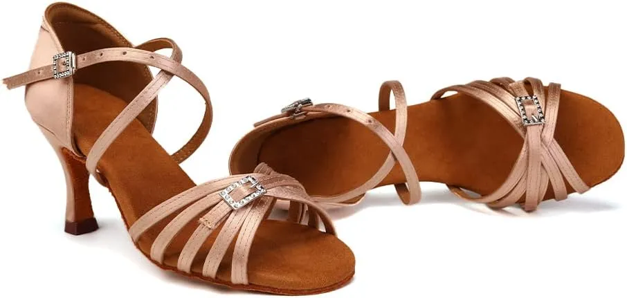 Women Latin Dance Shoes Open Toe Salsa Wedding Party Performence Ballroom Dancing Shoes,Model EM518-5